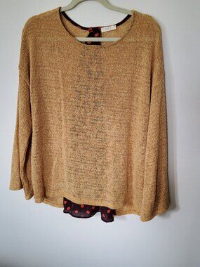 Oddy Sheer Knit Gold top with tie back detail size L